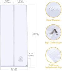 HOOMEE Ajtótömítés Mobil Klímákhoz Kipufogó Tömlő Hosszabbítóval, Cipzáras Rögzítés, Fehér Poliészter, 120x240 cm 3
