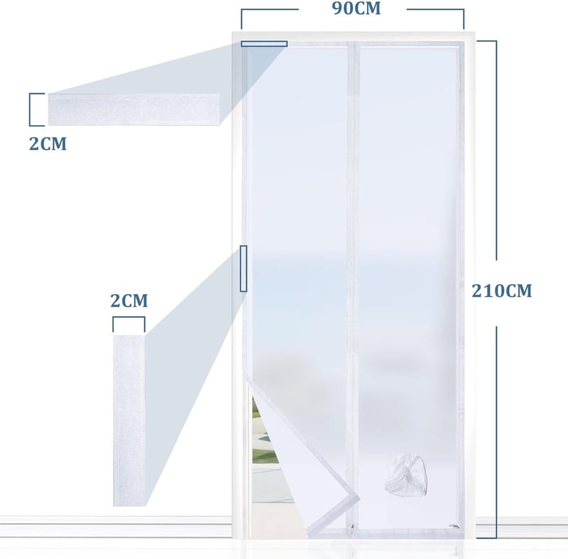 HOOMEE Ajtótömítés Mobil Klímákhoz Kipufogócső Hosszabbítóval, Zipzáras Fehér Tömítőfólia 90x210 cm