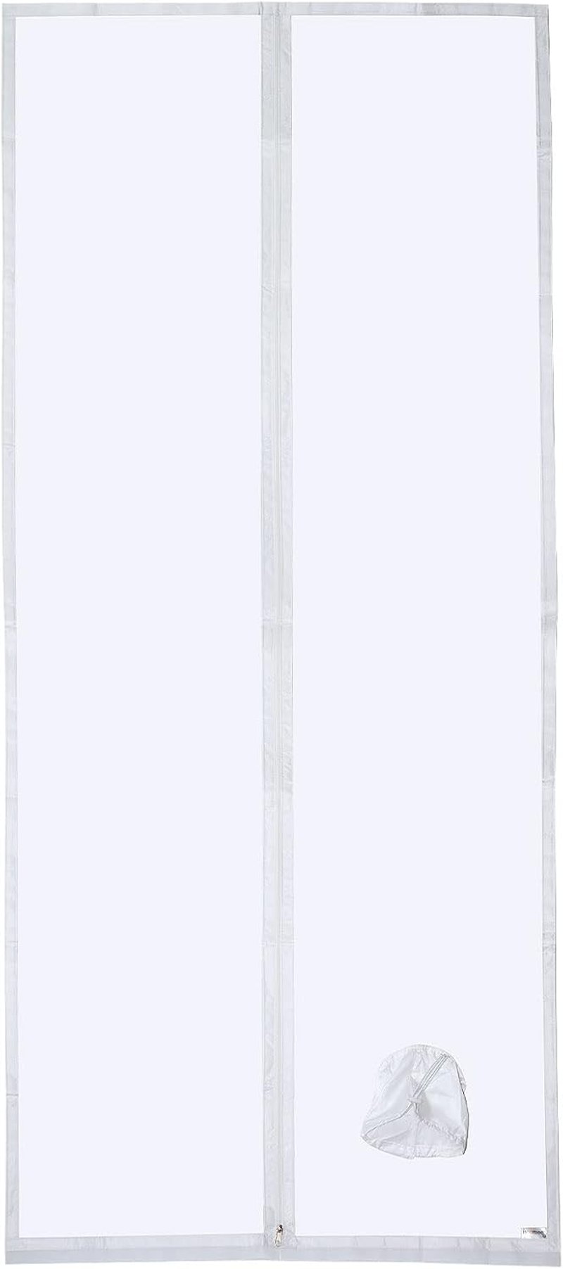 HOOMEE Ajtótömítés Mobil Klímákhoz Kipufogócső Hosszabbítóval, Zipzáras Fehér Tömítőfólia 90x210 cm