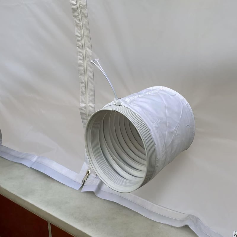 HOOMEE Ajtótömítés Mobil Klímákhoz Kipufogócső Hosszabbítóval, Zipzáras Fehér Tömítőfólia 90x210 cm