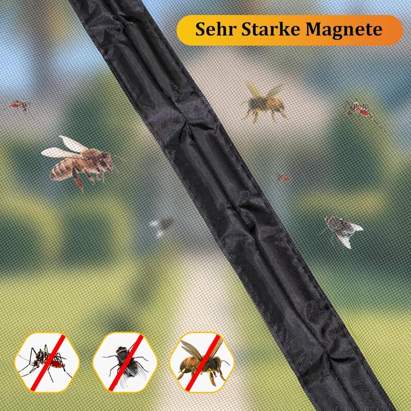 HOOMEE Mágneses Szúnyogháló Erkélyajtóra 90x210 cm, Fekete Rovarháló Függöny Átlátszó Anyagból, Tökéletes Zárás
