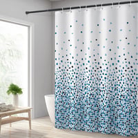 Perdea de duș Hoomtaook 240x200 cm, mozaic albastru, material textil poliester impermeabil, lavabilă, cu 12 inele și bază ponderată 1