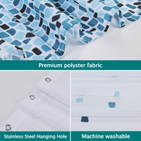 Perdea de duș Hoomtaook 240x200 cm, mozaic albastru, material textil poliester impermeabil, lavabilă, cu 12 inele și bază ponderată 2