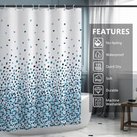 Perdea de duș Hoomtaook 240x200 cm, mozaic albastru, material textil poliester impermeabil, lavabilă, cu 12 inele și bază ponderată 3