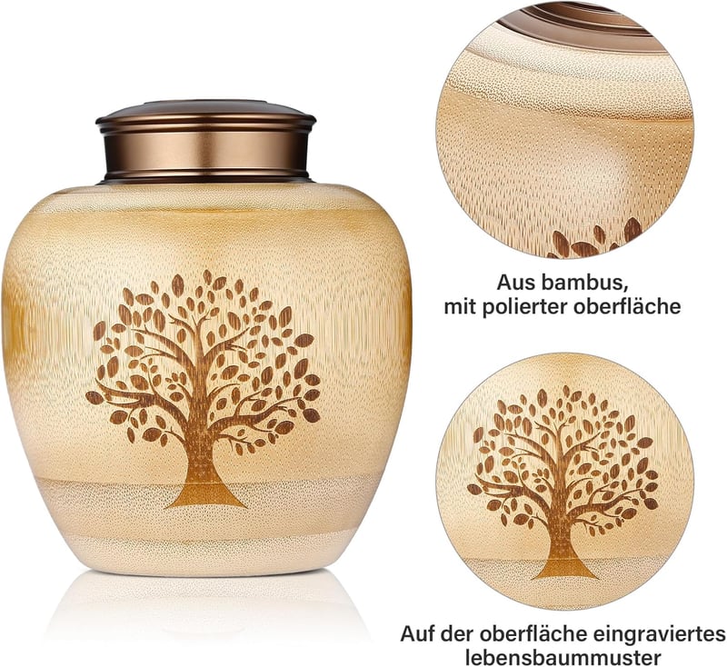 HOOMTREE Bambusz Urna Életfa Mintával - Emlékmű Urna Hamvak Tárolásához
