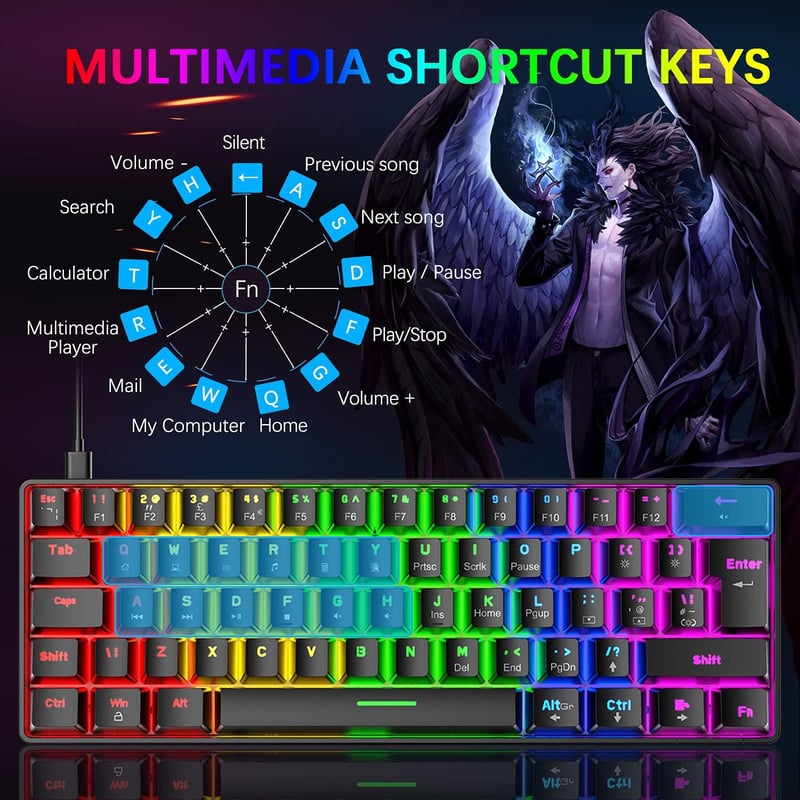 Hoopond 60% Mechanikus Gaming Billentyűzet 62 Gomb + RGB Egér 6400 DPI