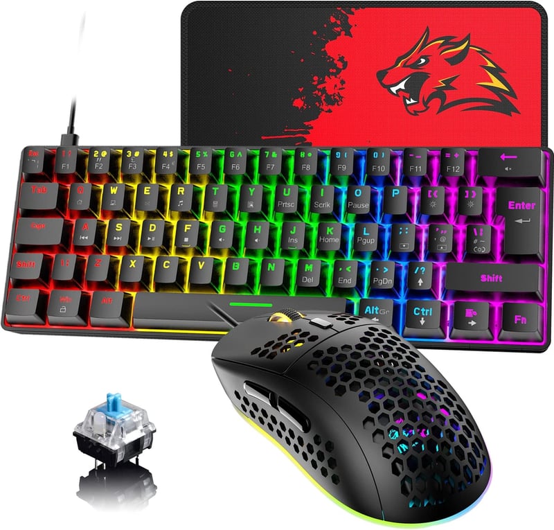 Hoopond 60% Mechanikus Gaming Billentyűzet 62 Gomb + RGB Egér 6400 DPI