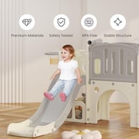 hoopyosms Szürke gyerek csúszda mászókerettel kosárlabda karikával alagúttal beltéri műanyag Montessori játszótér 6