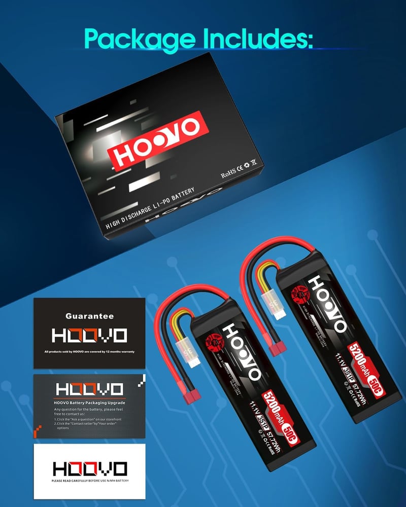 HOOVO 3S LiPo akkumulátor 11.1V 5200mAh 50C Dean T csatlakozóval RC repülő drón hajó autóhoz 2 db