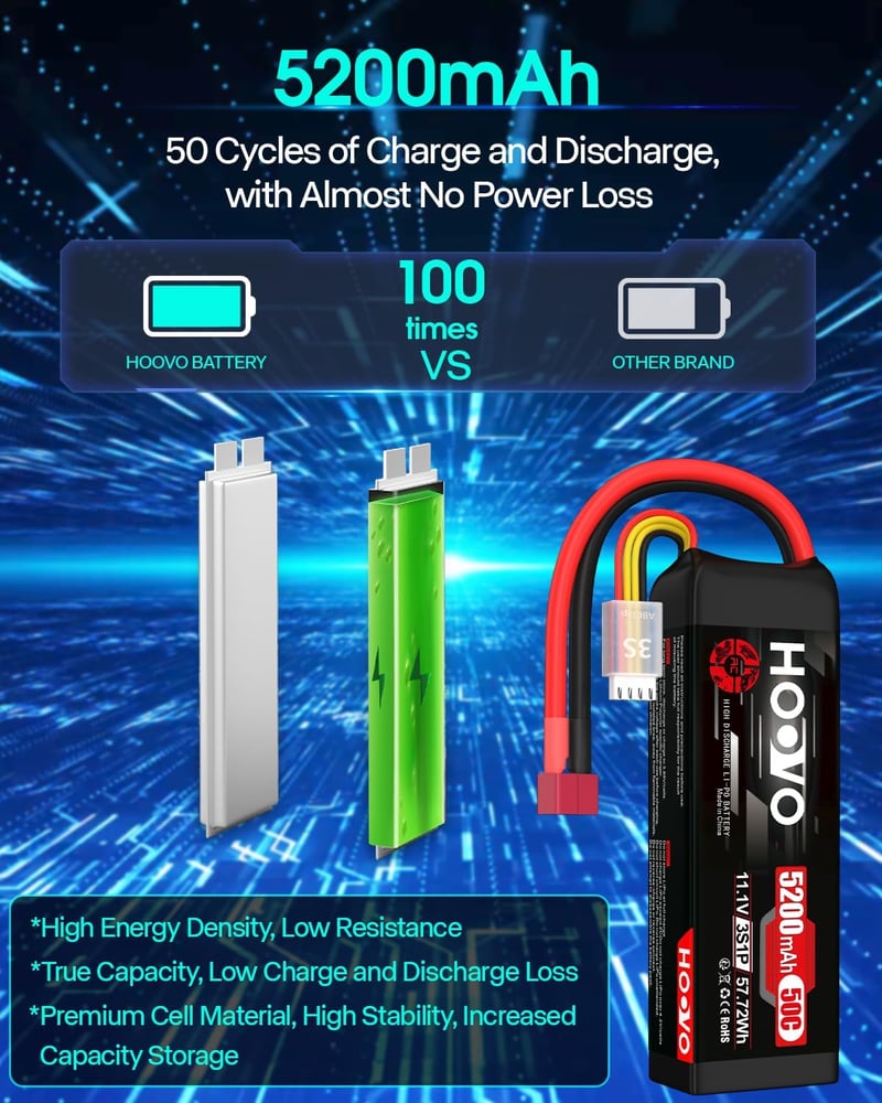 HOOVO 3S LiPo akkumulátor 11.1V 5200mAh 50C Dean T csatlakozóval RC repülő drón hajó autóhoz 2 db