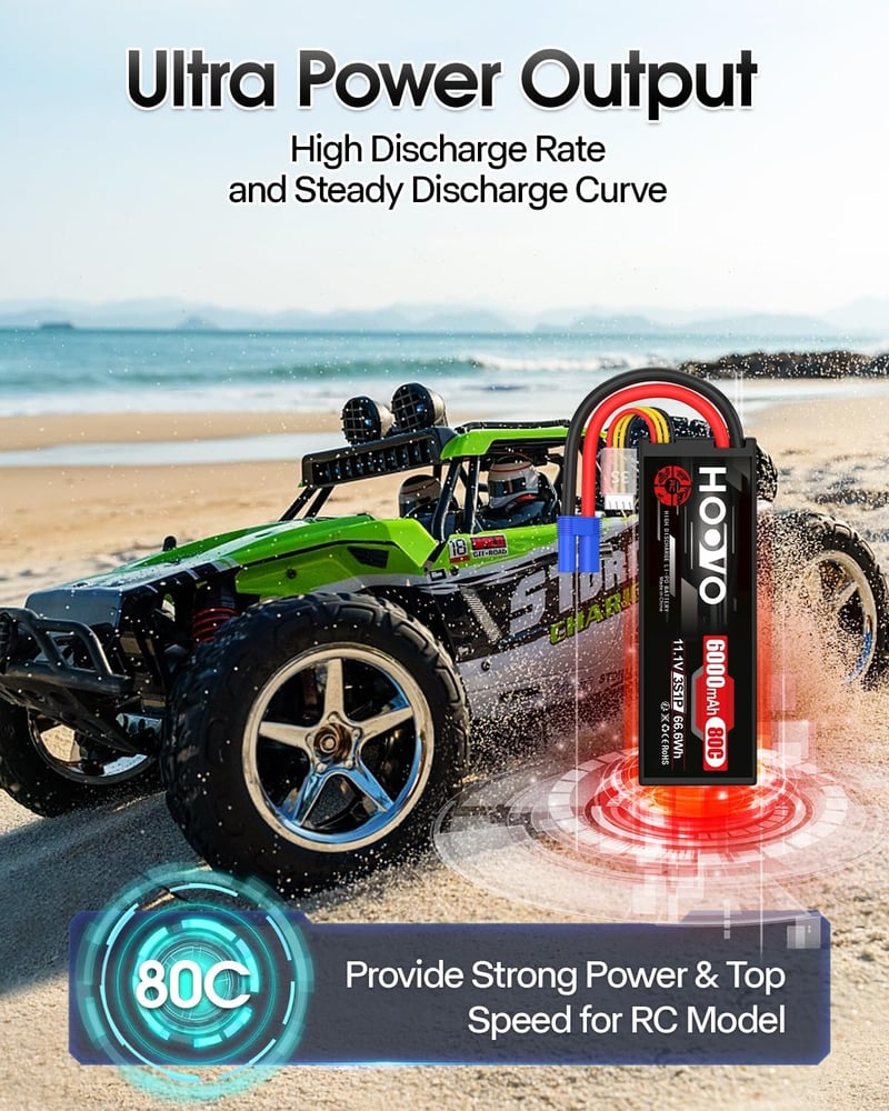 HOOVO LiPo akkumulátor 3S 11,1V 6000mAh 80C kemény tokkal EC5 csatlakozó RC 1 8 és 1 10 autókhoz teherautókhoz csónakokhoz 2 darabos készlet