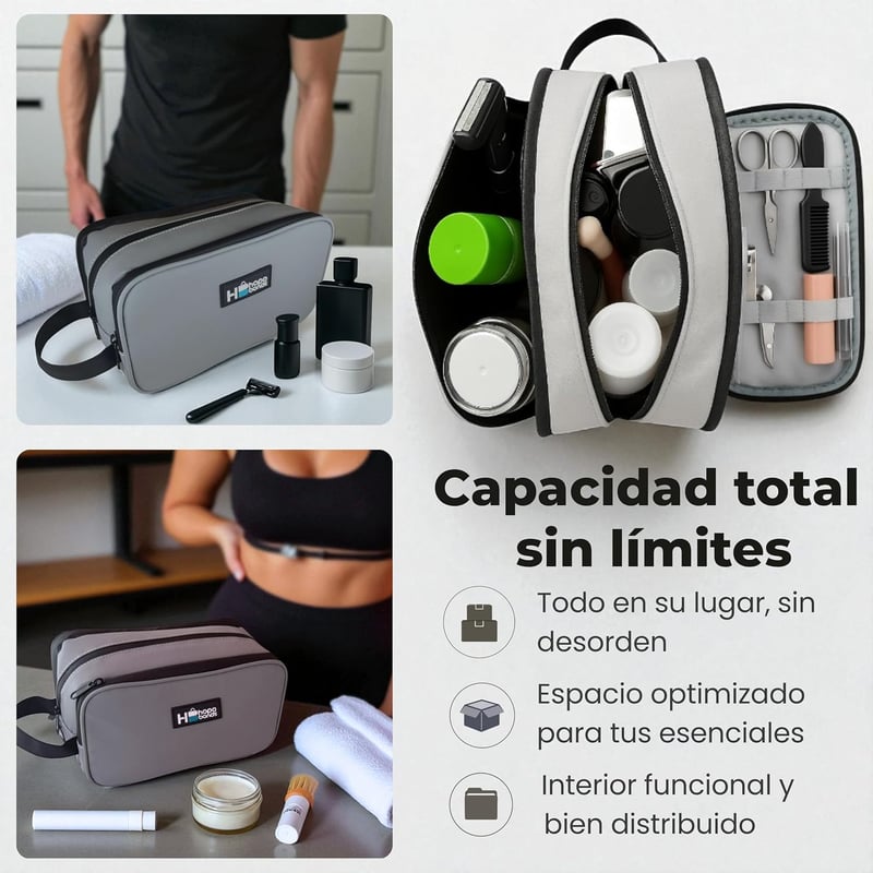 HopeBonds Neceser Impermeabil cu 3 Compartimente - Geantă de Călătorie Unisex pentru Sală, Școală - Trusă de Toaletă Compactă din Nailon Durabil