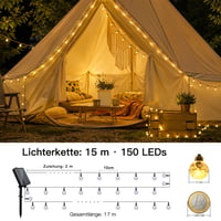 Ghirlandă luminoasă solară Hopexy pentru exterior, 15 m, 150 LED-uri, rezistentă la apă, 8 moduri, alb cald, pentru balcon, grădină, terasă, foișor, camping, decorare 3