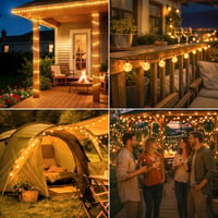 Ghirlandă luminoasă solară Hopexy pentru exterior, 15 m, 150 LED-uri, rezistentă la apă, 8 moduri, alb cald, pentru balcon, grădină, terasă, foișor, camping, decorare 8