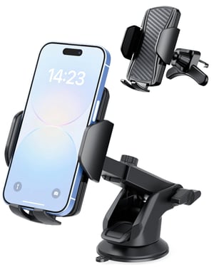 Hoppac 2 u 1 auto držač za telefon, snažna vakuumska čašica i montaža na ventilacijski otvor, rotacija od 360 stupnjeva, rukovanje jednom rukom, za iPhone i Samsung uređaje