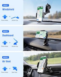 Hoppac 2 v 1 držiak na telefón do auta, s prísavkou a úchytom do mriežky ventilácie, otočný o 360 stupňov, ovládanie jednou rukou, pre zariadenia iPhone a Samsung 2