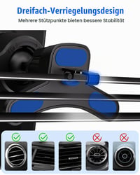 Hoppac 2 v 1 držiak na telefón do auta, s prísavkou a úchytom do mriežky ventilácie, otočný o 360 stupňov, ovládanie jednou rukou, pre zariadenia iPhone a Samsung 4