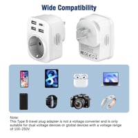 Hoppac 5-u-1 USA adapter, utičnica tipa B, 3x USB-A i 1x USB-C priključak, bijeli, za putovanja u SAD/Kanadu/Meksiko/Tajland, punjenje 5 uređaja istovremeno 4