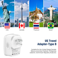 Hoppac 5-u-1 USA adapter, utičnica tipa B, 3x USB-A i 1x USB-C priključak, bijeli, za putovanja u SAD/Kanadu/Meksiko/Tajland, punjenje 5 uređaja istovremeno 3