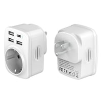 Hoppac 5-u-1 USA adapter, utičnica tipa B, 3x USB-A i 1x USB-C priključak, bijeli, za putovanja u SAD/Kanadu/Meksiko/Tajland, punjenje 5 uređaja istovremeno 1