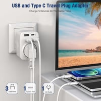 Hoppac 5 az 1-ben utazási adapter UK/Type G – 3× USB-A, 1× USB-C – fehér 2