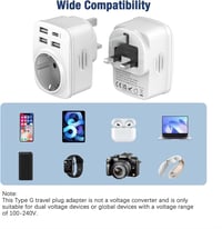 Hoppac 5 az 1-ben utazási adapter UK/Type G – 3× USB-A, 1× USB-C – fehér 4