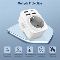 Hoppac 5 az 1-ben utazási adapter UK/Type G – 3× USB-A, 1× USB-C – fehér 6