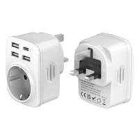 Hoppac 5-u-1 putni adapter UK/Tip G – 3× USB-A, 1× USB-C – bijeli 1