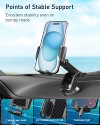 Hoppac držiak na mobil do auta so silnou prísavkou na palubnú dosku a čelné sklo, otočný o 360 stupňov, rýchle uvoľnenie, pre smartfóny s uhlopriečkou 4-7 palcov, metalický 6