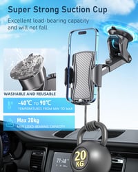 Hoppac držiak na mobil do auta so silnou prísavkou na palubnú dosku a čelné sklo, otočný o 360 stupňov, rýchle uvoľnenie, pre smartfóny s uhlopriečkou 4-7 palcov, metalický 2
