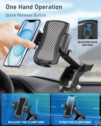 Hoppac držiak na mobil do auta so silnou prísavkou na palubnú dosku a čelné sklo, otočný o 360 stupňov, rýchle uvoľnenie, pre smartfóny s uhlopriečkou 4-7 palcov, metalický 4