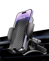 Držiak na mobil do auta Hoppac do mriežky ventilácie, pre 4-7" telefóny, s oceľovými háčikmi, otočný o 360°, čierny 1