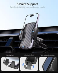Držiak na mobil do auta Hoppac do mriežky ventilácie, pre 4-7" telefóny, s oceľovými háčikmi, otočný o 360°, čierny 3