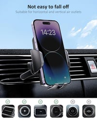 Držiak na mobil do auta Hoppac do mriežky ventilácie, pre 4-7" telefóny, s oceľovými háčikmi, otočný o 360°, čierny 6
