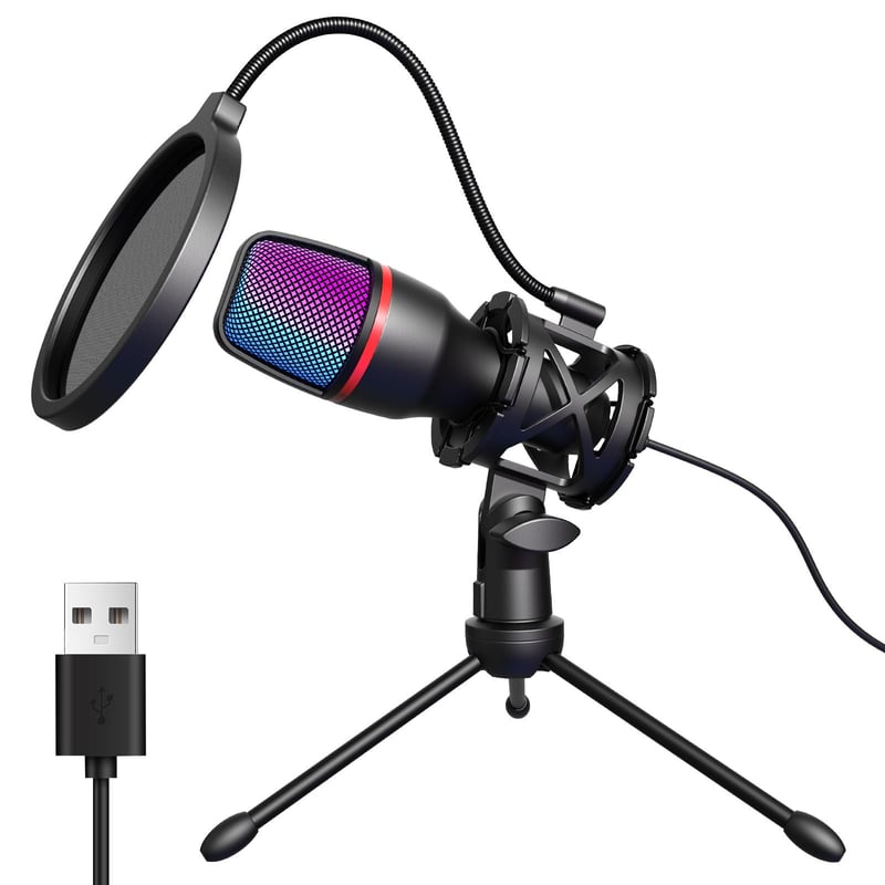 Hoppac USB kondenzátorový mikrofón na hranie hier pre PC so stojanom a pop filtrom