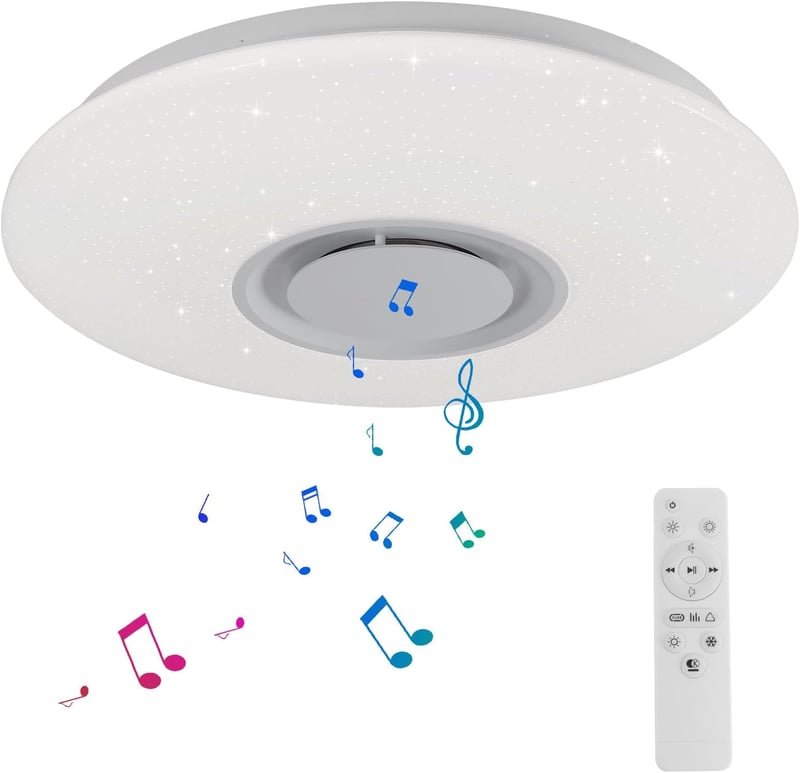 Horevo LED Mennyezeti Lámpa Bluetooth Hangszórókkal - 36W 46cm RGB Csillagos Égbolt, Szabályozható Fényerő, Applikációs Vezérlés, IP44