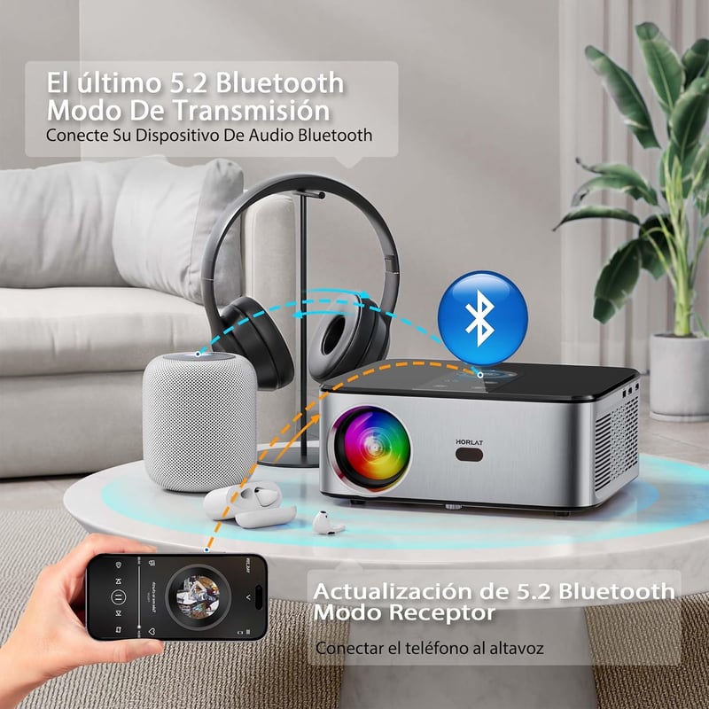 HORLAT 4K Projektor 16000 Lumen 5G WiFi Bluetooth 300 hüvelykes kijelzővel Netflix YouTube