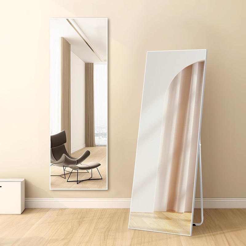 HORLIMER Álló Tükör 150x51 cm Fehér Kerettel - Teljes Alakos Fali vagy Szabadon Álló Tükörlap Hálószobába, Nappaliba, Előszobába, Öltözőbe