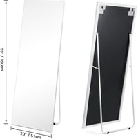 HORLIMER Álló Tükör 150x51 cm Fehér Kerettel - Teljes Alakos Fali vagy Szabadon Álló Tükörlap Hálószobába, Nappaliba, Előszobába, Öltözőbe 3