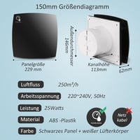 Hose Vary 150mm fekete fürdőszobai ventilátor párazáró szeleppel és visszacsapó lappal 2