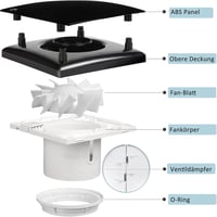 Hose Vary 150mm fekete fürdőszobai ventilátor párazáró szeleppel és visszacsapó lappal 3