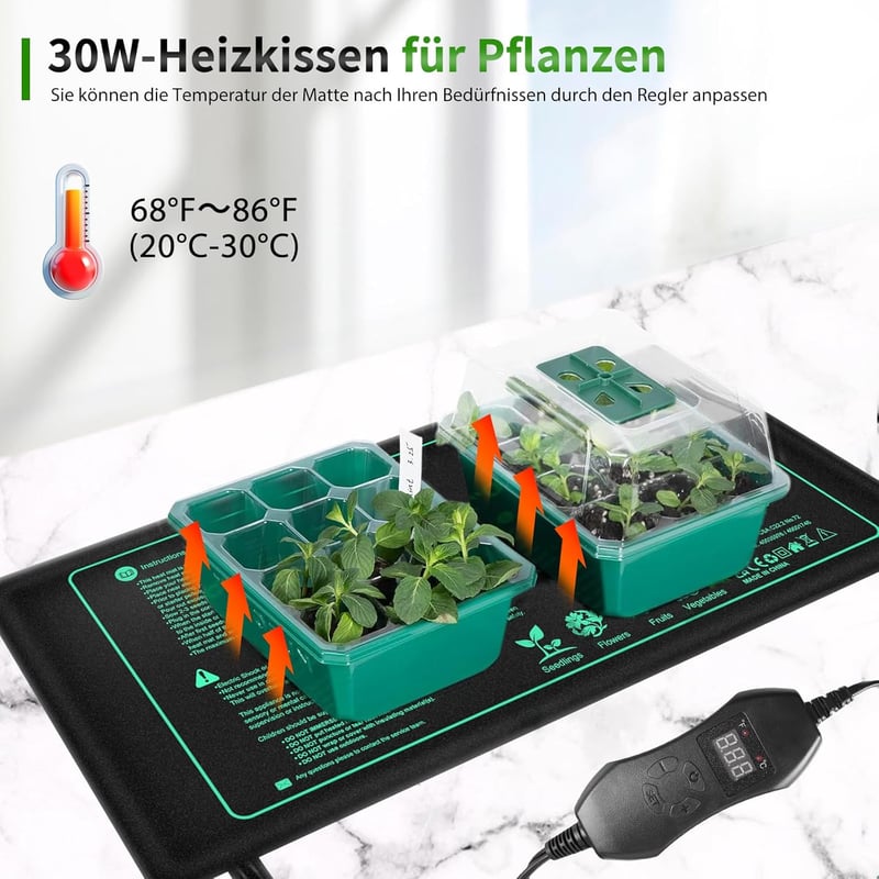 HOSPAOP Fűtőszőnyeg Növényekhez Termosztáttal, 25x52.5cm Üvegházi Fűtőlap Palántaneveléshez, Terráriumhoz és Kisállatok Számára, 50W