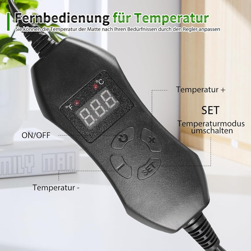 HOSPAOP Fűtőszőnyeg Növényekhez Termosztáttal, 25x52.5cm Üvegházi Fűtőlap Palántaneveléshez, Terráriumhoz és Kisállatok Számára, 50W