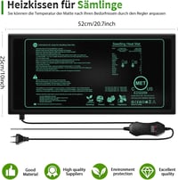 HOSPAOP Fűtőszőnyeg Növényekhez Termosztáttal, 25x52.5cm Üvegházi Fűtőlap Palántaneveléshez, Terráriumhoz és Kisállatok Számára, 50W 2