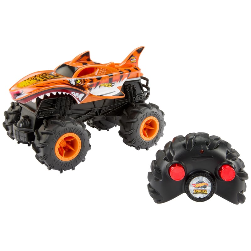 RC auto na diaľkové ovládanie Hot Wheels Monster Trucks HW Tiger Shark v mierke 1:24, s pohonom 4WD a terénnymi pneumatikami, HNV03