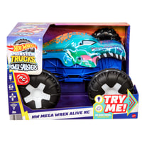 Na diaľkové ovládanie ovládané auto Hot Wheels Monster Trucks JBD90 Mega Wrex Alive v mierke 1:15, s 3 hernými režimami, interaktívnymi svetlami a zvukmi 7