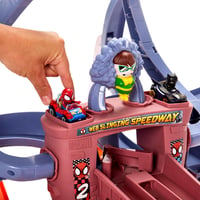 Hot Wheels RacerVerse Pókember Hálóvető Versenypálya Spider-Man és Black Panther Kisautókkal, Dr. Octopus Elől Menekülve, 4+ Éves Gyerekekne 4