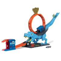 Autodráha Hot Wheels T-Rex útočí HNP77 – Hra na šikovnosť s loopingom, útok dinosaura, policajná stanica, od 4 rokov 1