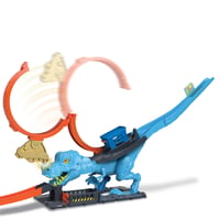 Autodráha Hot Wheels T-Rex útočí HNP77 – Hra na šikovnosť s loopingom, útok dinosaura, policajná stanica, od 4 rokov 8