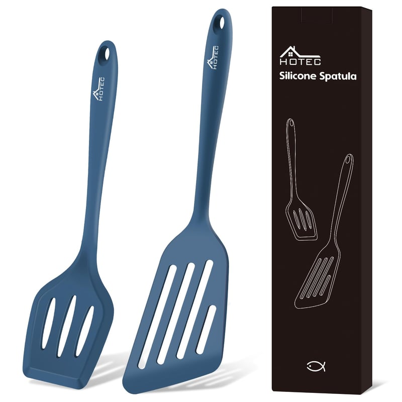 Set 2 spatule din silicon Hotec, spatulă cu fantă termorezistentă, fără BPA, lavabilă în mașina de spălat vase, spatulă antiaderentă, albastru închis